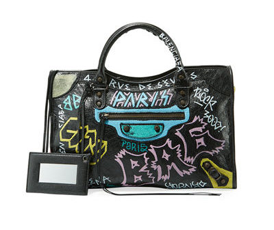 Balenciaga Logos movement featured by top high end fashion blog, A Few Goddy Gumdrops: image of a Balenciaga graffiti bag