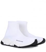 The White Sneaker Trend reviewed by top US high end fashion blog, A Few Goody Gumdrops: image of Balenciaga white sock sneakers
