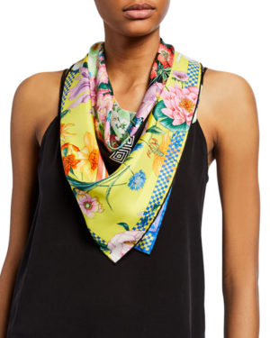 Yellow floral Spring trend featured by top high end fashion blog, A Few Goody Gumdrops: image of a Versace yellow floral scarf