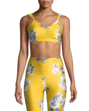 Yellow floral Spring trend featured by top high end fashion blog, A Few Goody Gumdrops: image of Onzie La Femme two piece floral yellow workout set.