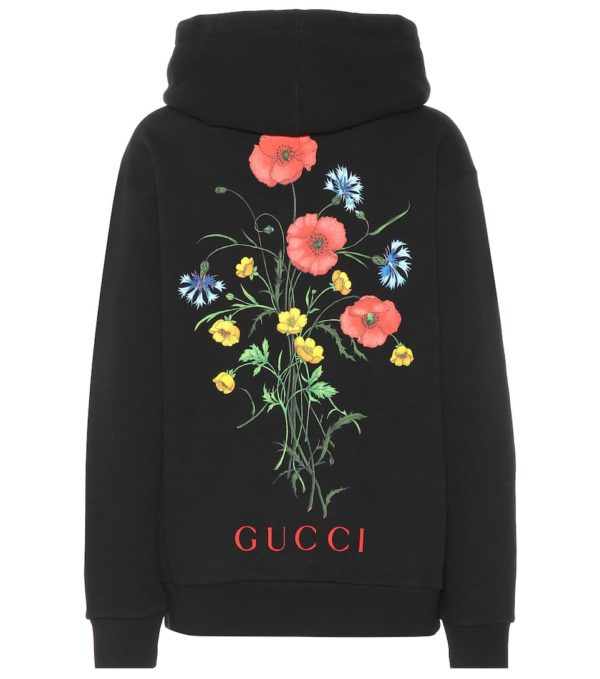 High end fashion blogger, A Few Goody Gumdrops shares her obsession for designer logo sweatshirts: image of a Gucci floral sweatshirt