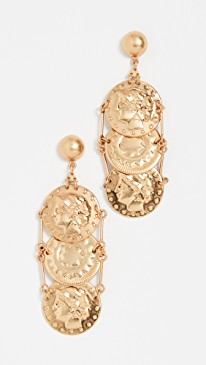 Top US High end fashion blog, A Few Goody Gumdrops shares the latest gold coin necklaces: image of hanging gold coin earrings