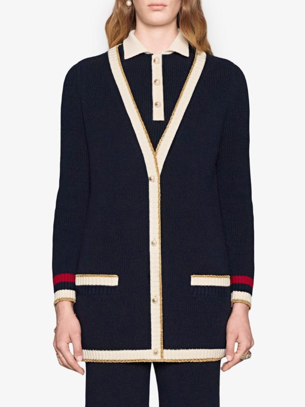 Cute long fall cardigans featured by top US luxury fashion blog, A Few Goody Gumdrops: image of Gucci long cardigan