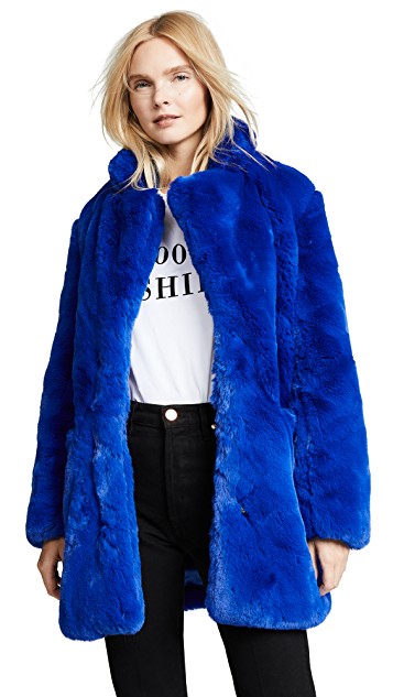 Blue fashion trend favorites featured by top US high end fashion blog, A Few Goody Gumdrops: image of an Apparis blue faux fur jacket.