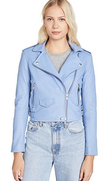 Blue fashion trend favorites featured by top US high end fashion blog, A Few Goody Gumdrops: image of an IRO light blue leather jacket.