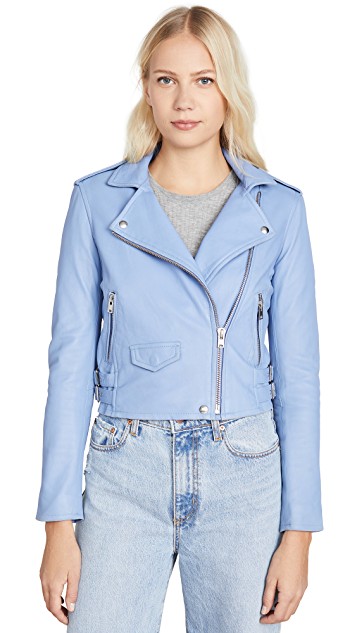 Blue fashion trend favorites featured by top US high end fashion blog, A Few Goody Gumdrops: image of an IRO light blue leather jacket.