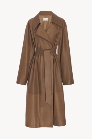 Camel coat trend favorites featured by top US high end fashion blog, A Few Goody Gumdrops: image of The Row Efo leather camel coat