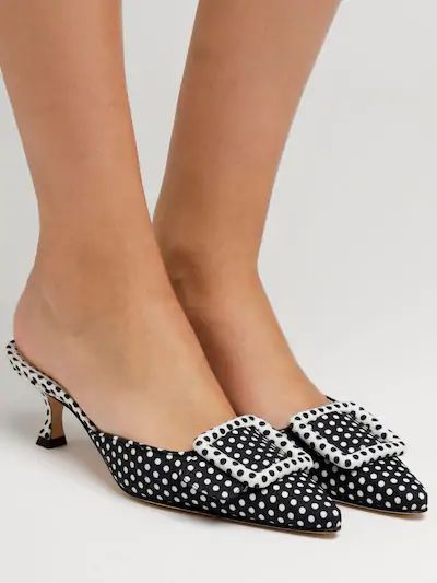 Polka dot trend featured by top US high end fashion blog, A Few Goody Gumdrops: Manolo Blahnik Polka Dot Mule Pumps